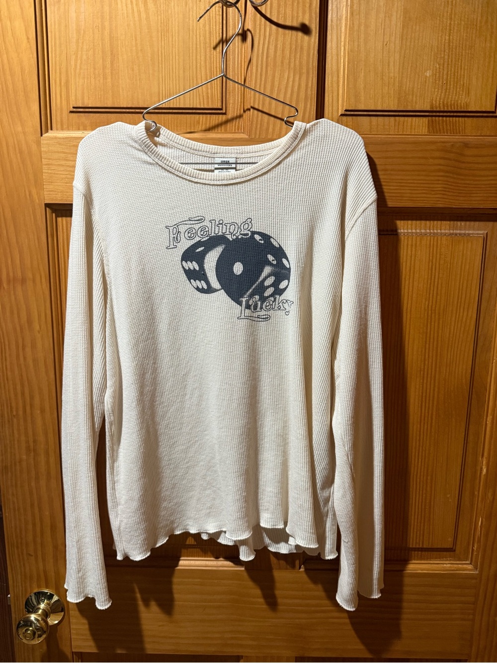 Urban Outfitters Cream Waffle Knit Graphic Long Sleeve Top